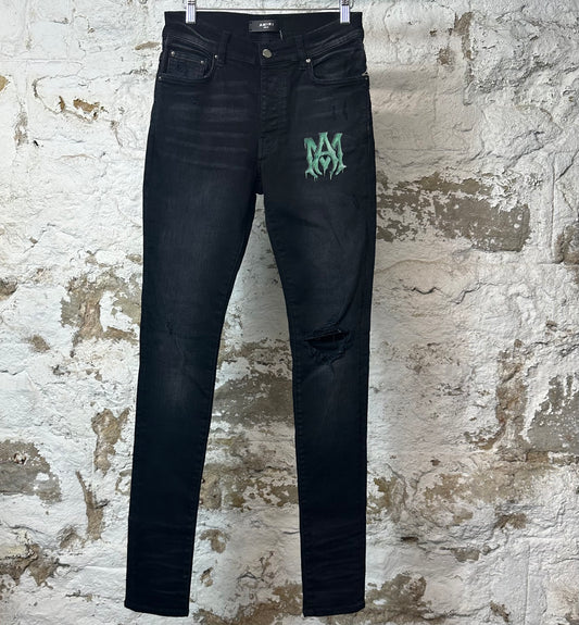 Amiri Green AM Spell Black Denim Jeans Sz 29