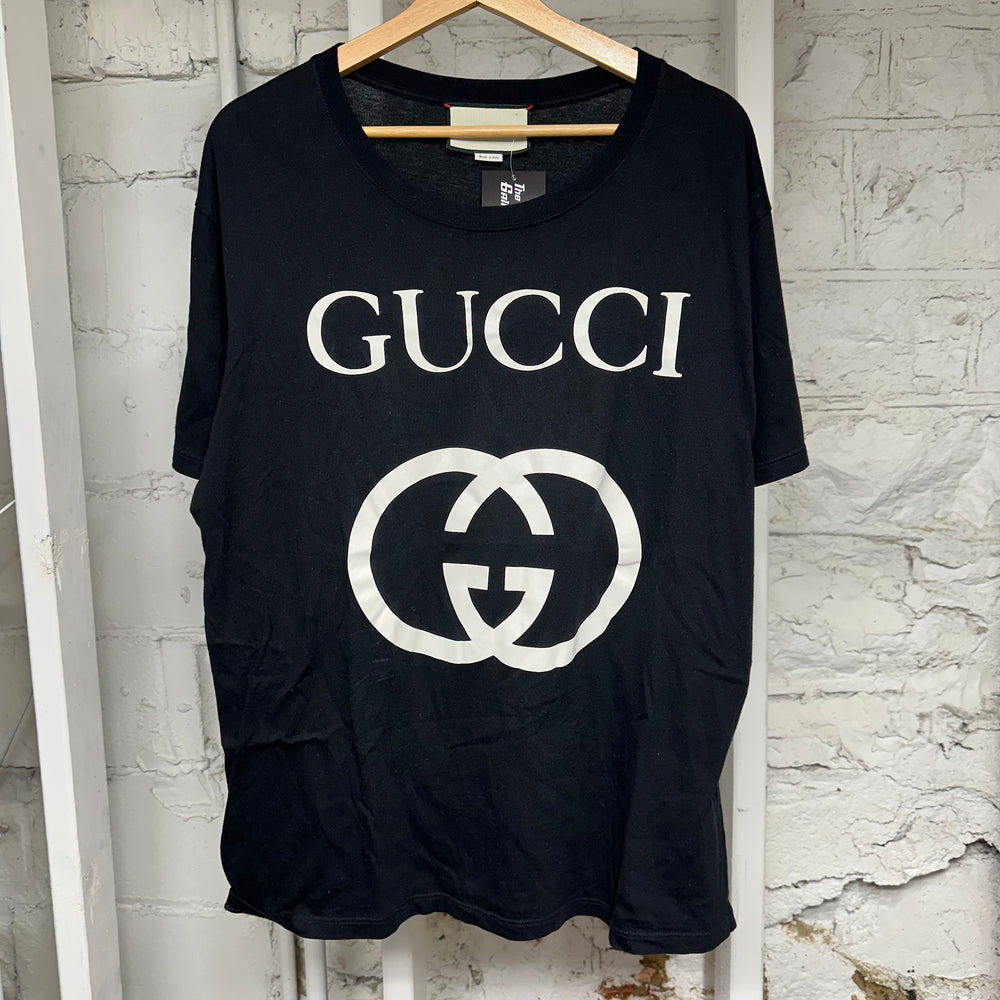 Gucci Interlocking G Big Logo Black T-Shirt Sz L