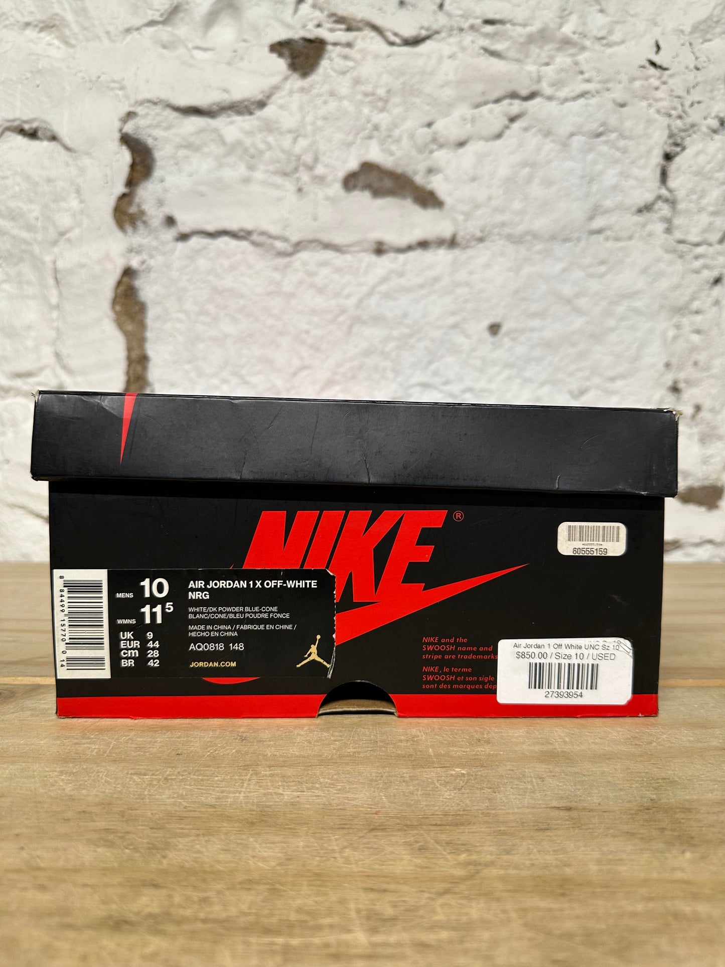 Air Jordan 1 High Off-White University Blue Sz 10