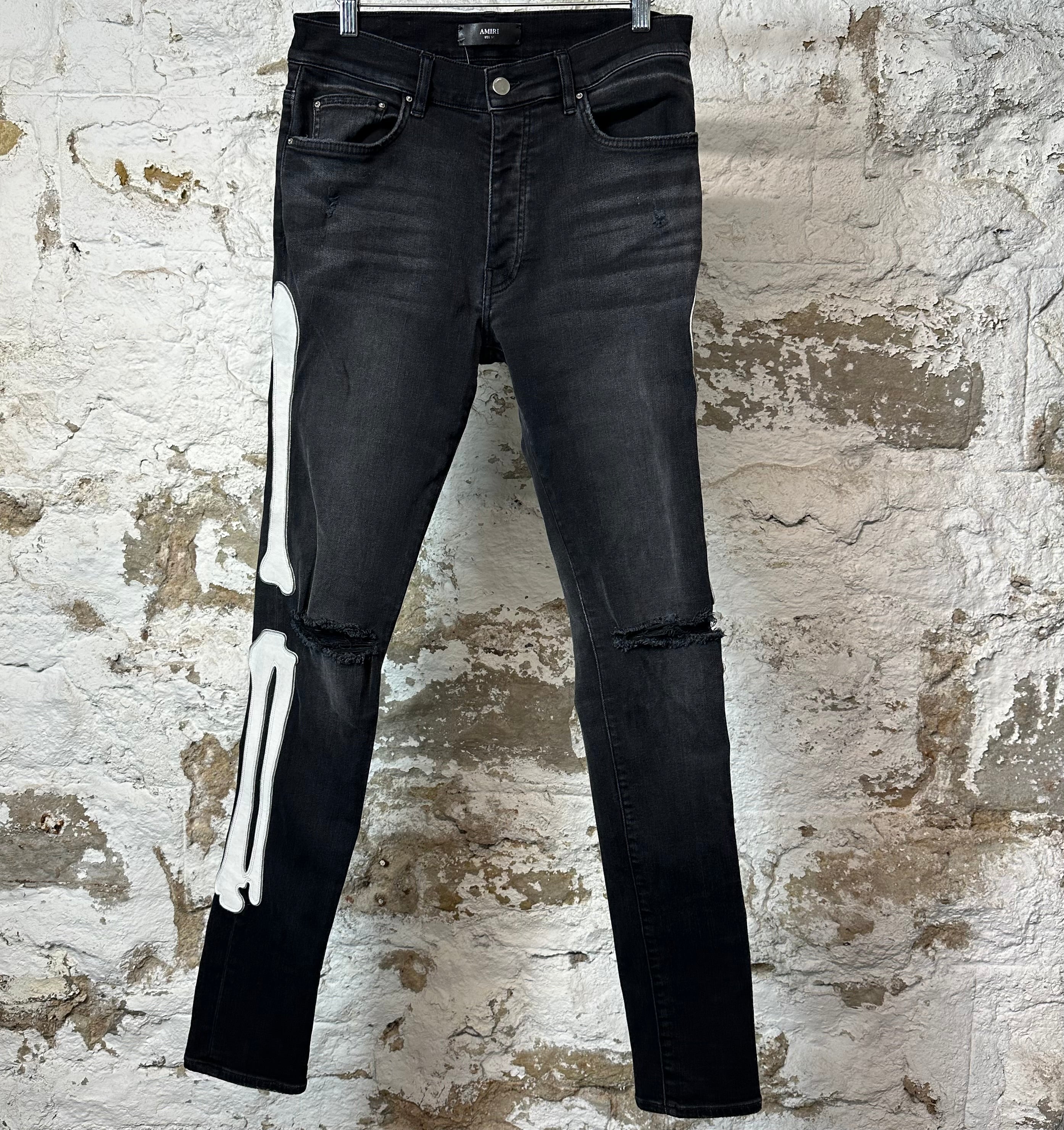 Amiri Knee Rip White Bone Black Denim Jeans Sz 31