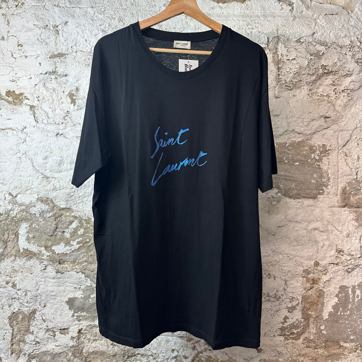 Saint Laurent Blue Script Black T-Shirt Sz L
