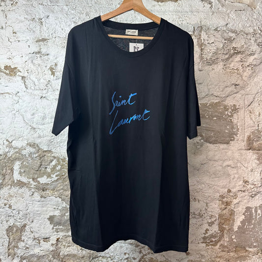 Saint Laurent Blue Script Black T-Shirt Sz L