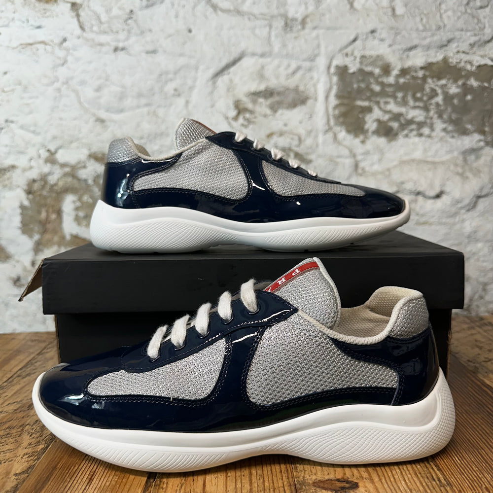 Prada Americas Cup Navy Patent Grey White Sneaker Sz 6 (38.5)