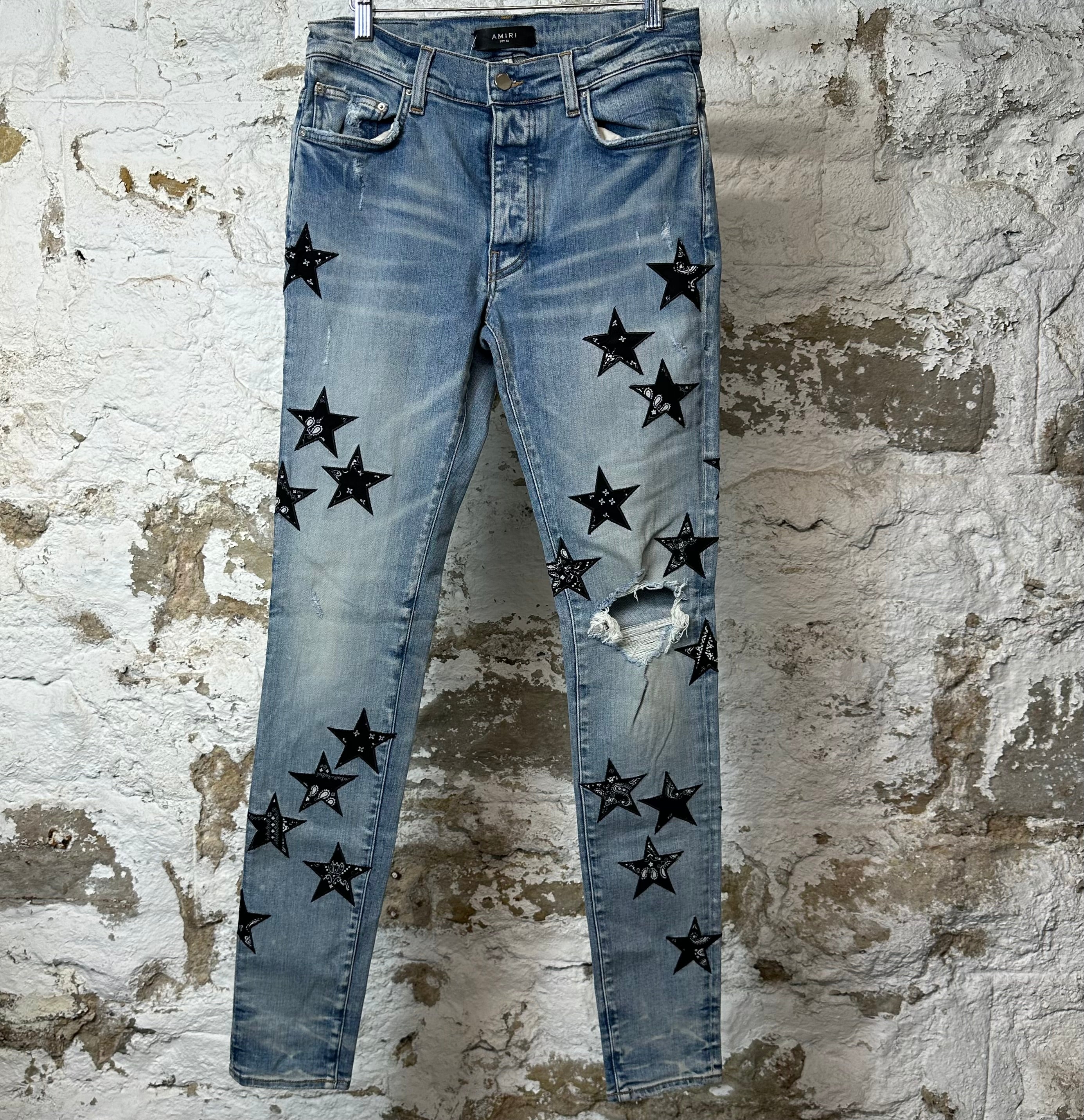 Amiri Black Paisley Star Blue Denim Jeans Sz 30