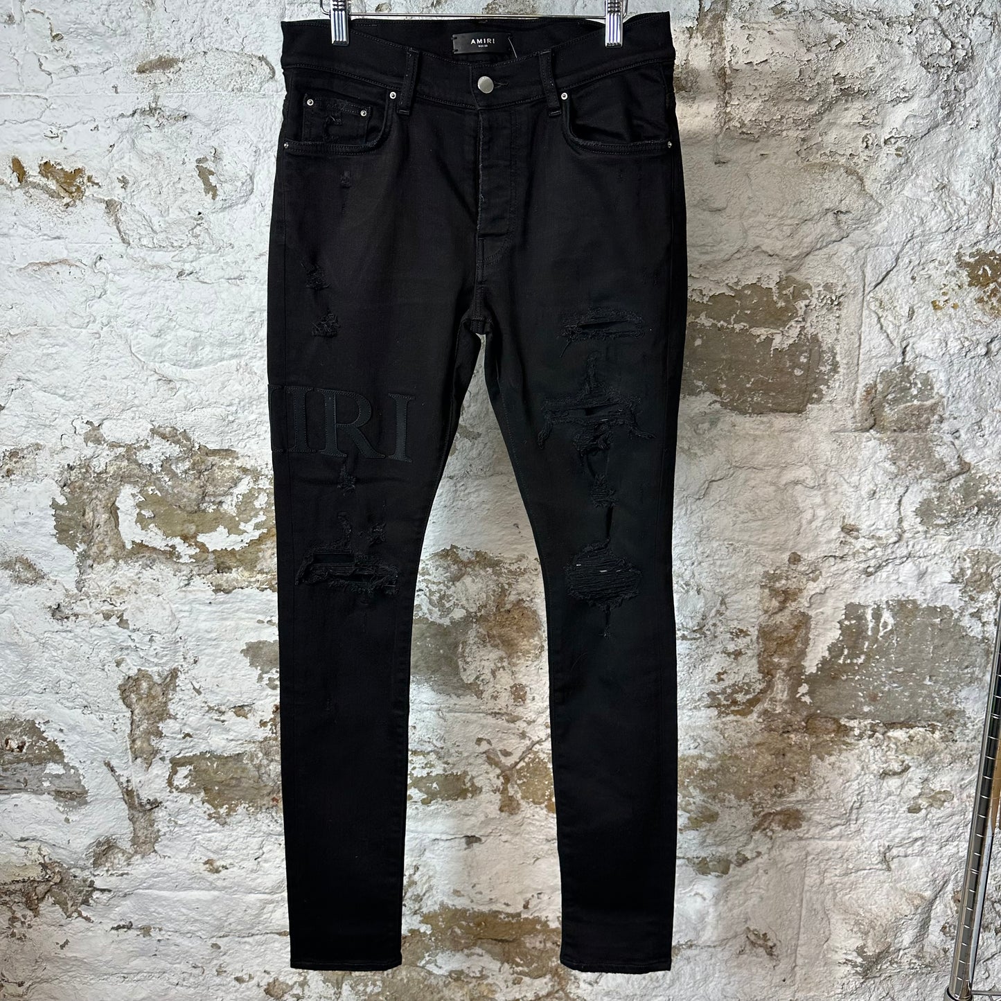 Amiri Black Suede Core Logo Black Denim Jeans Sz 33