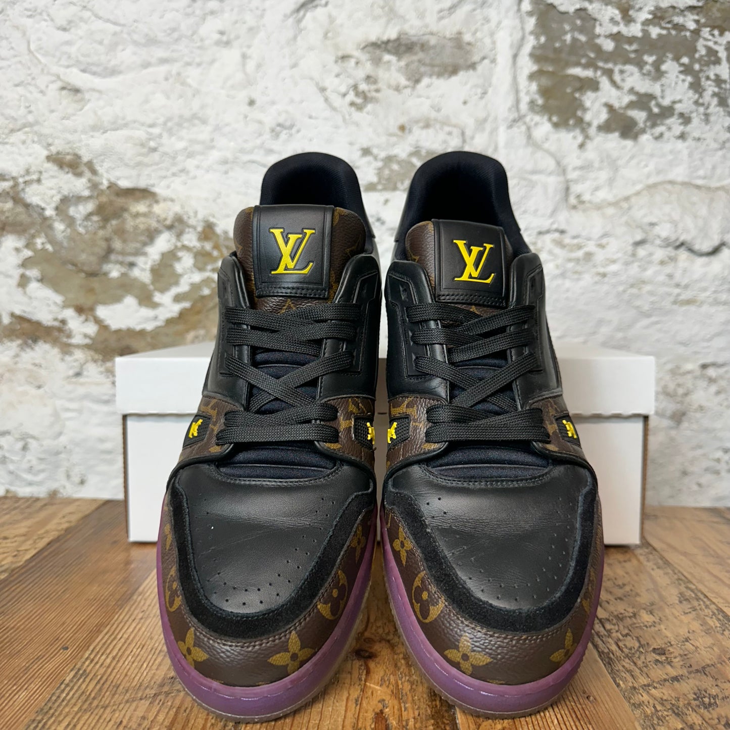 Louis Vuitton Brown Monogram Black Purple Trainer Sneaker Sz 10 (8.5LV) No Box