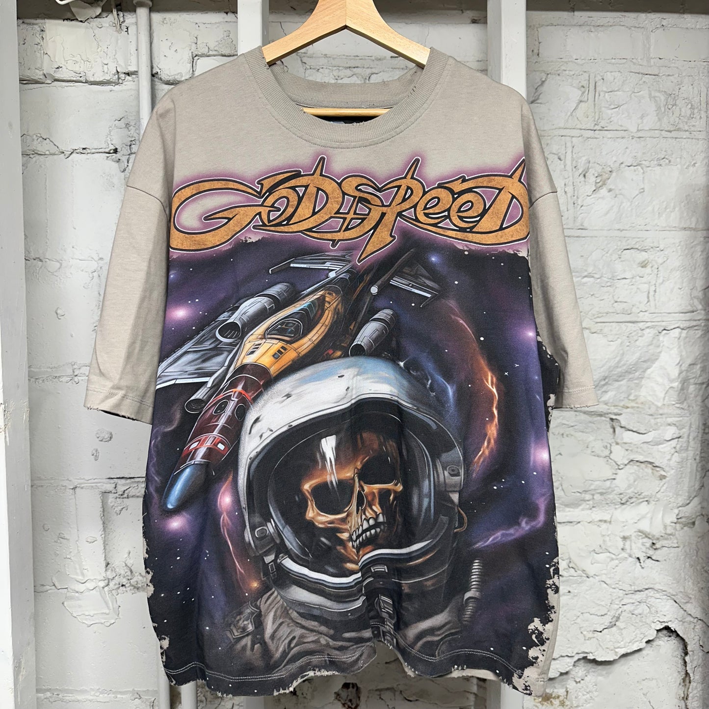 Godspeed Space Traveler Bone T-Shirt Sz L