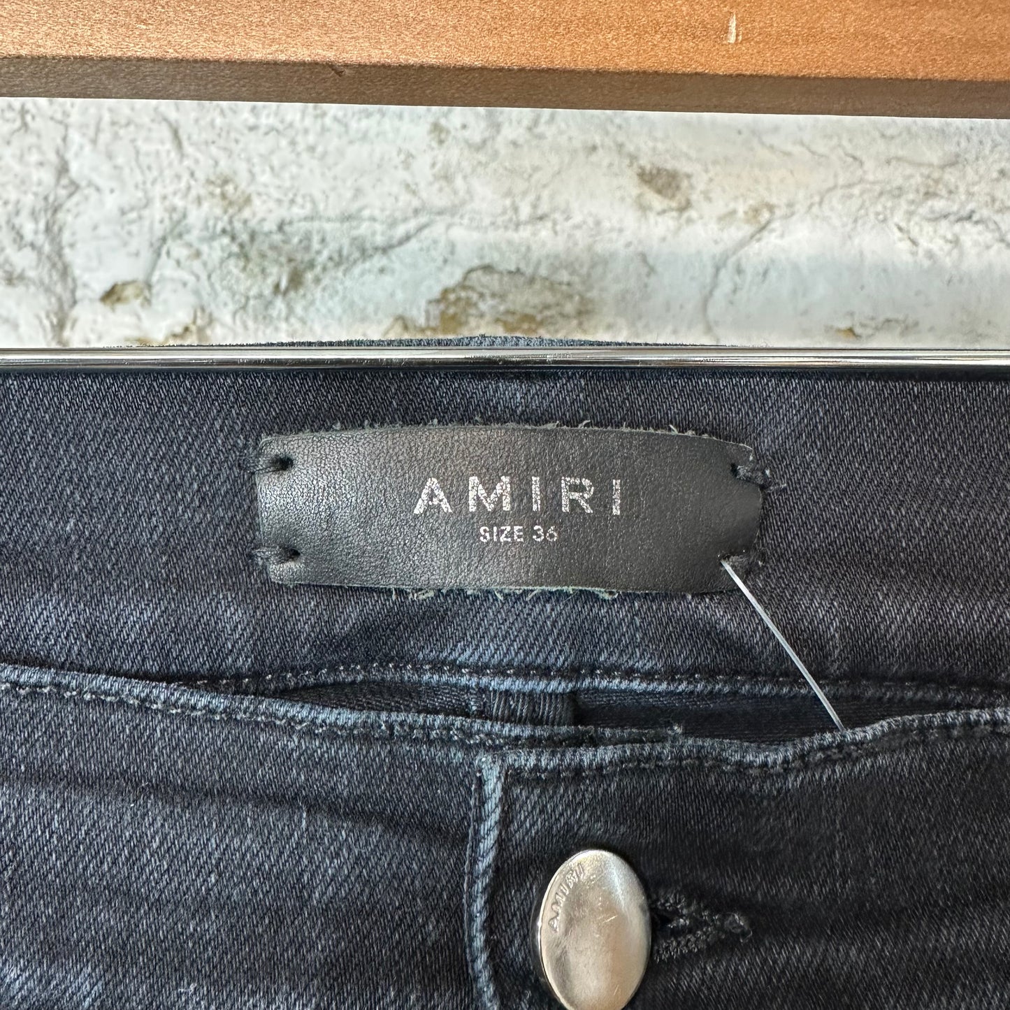 Amiri Varsity Felt Spell Distressed Denim Jeans Sz 36