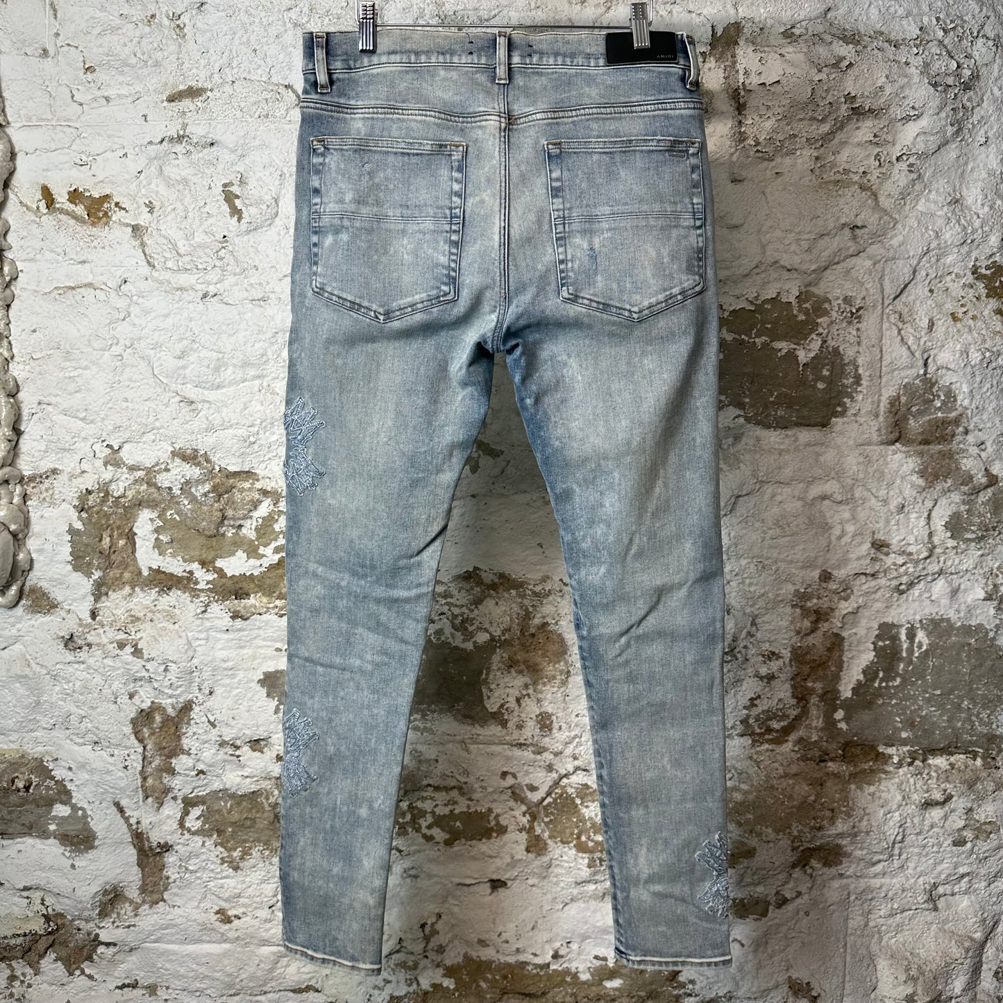 Amiri Crystal MA Quadstitch Blue Denim Jeans Sz 34