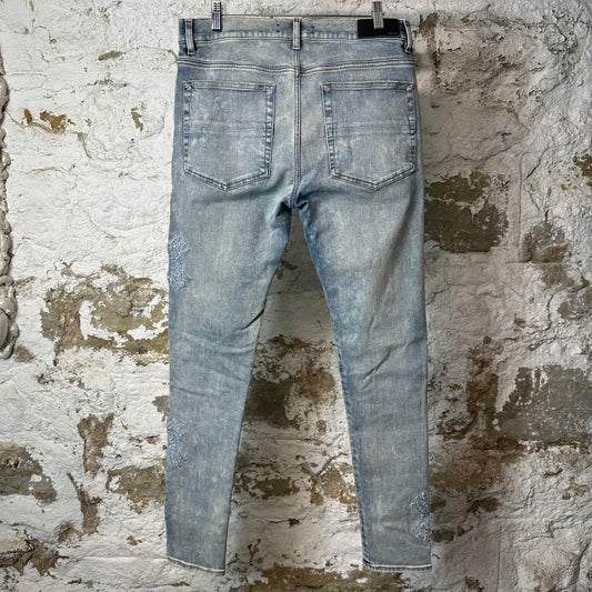 Amiri Crystal MA Quadstitch Blue Denim Jeans Sz 34