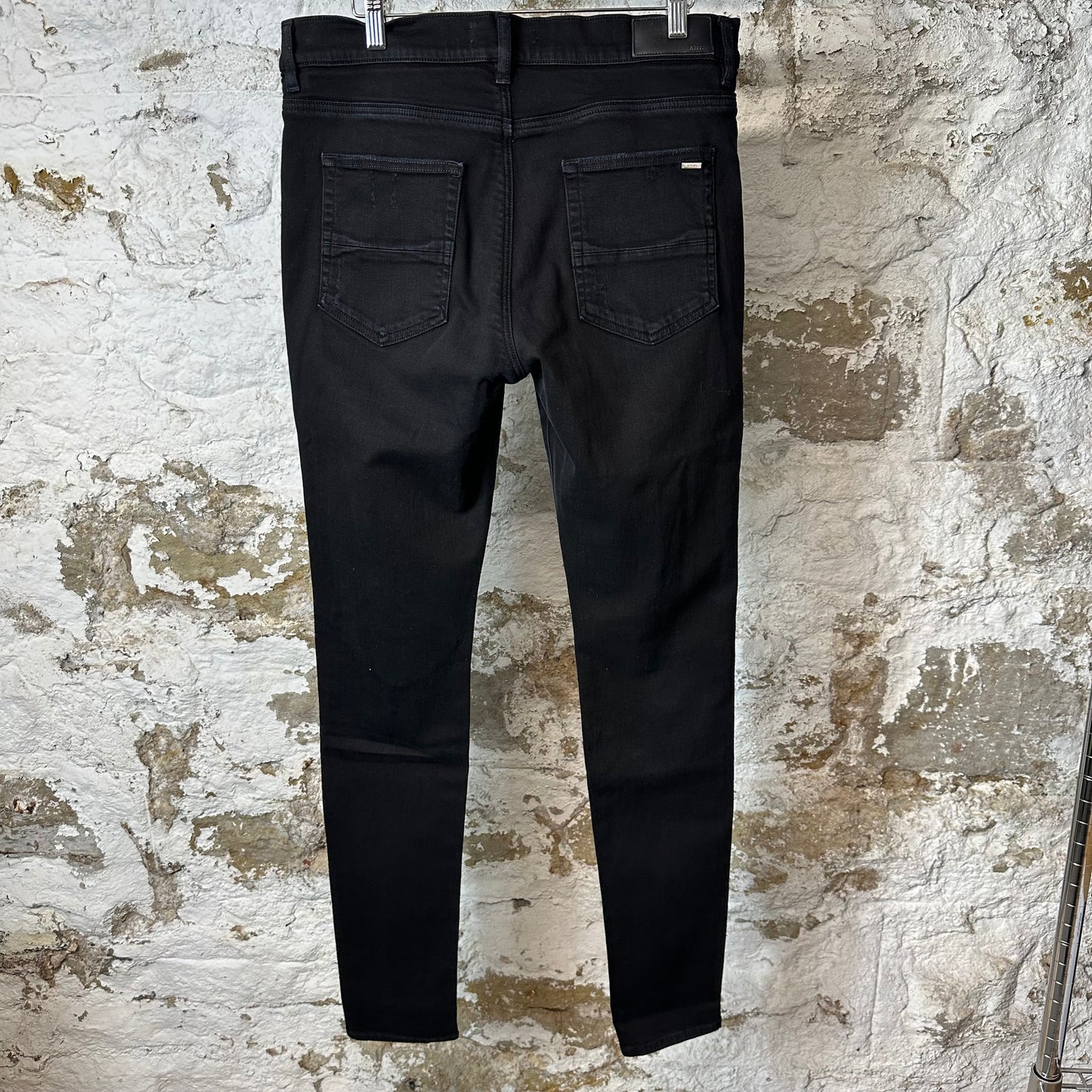 Amiri MX1 Black Leather Black Denim Jeans Sz 33