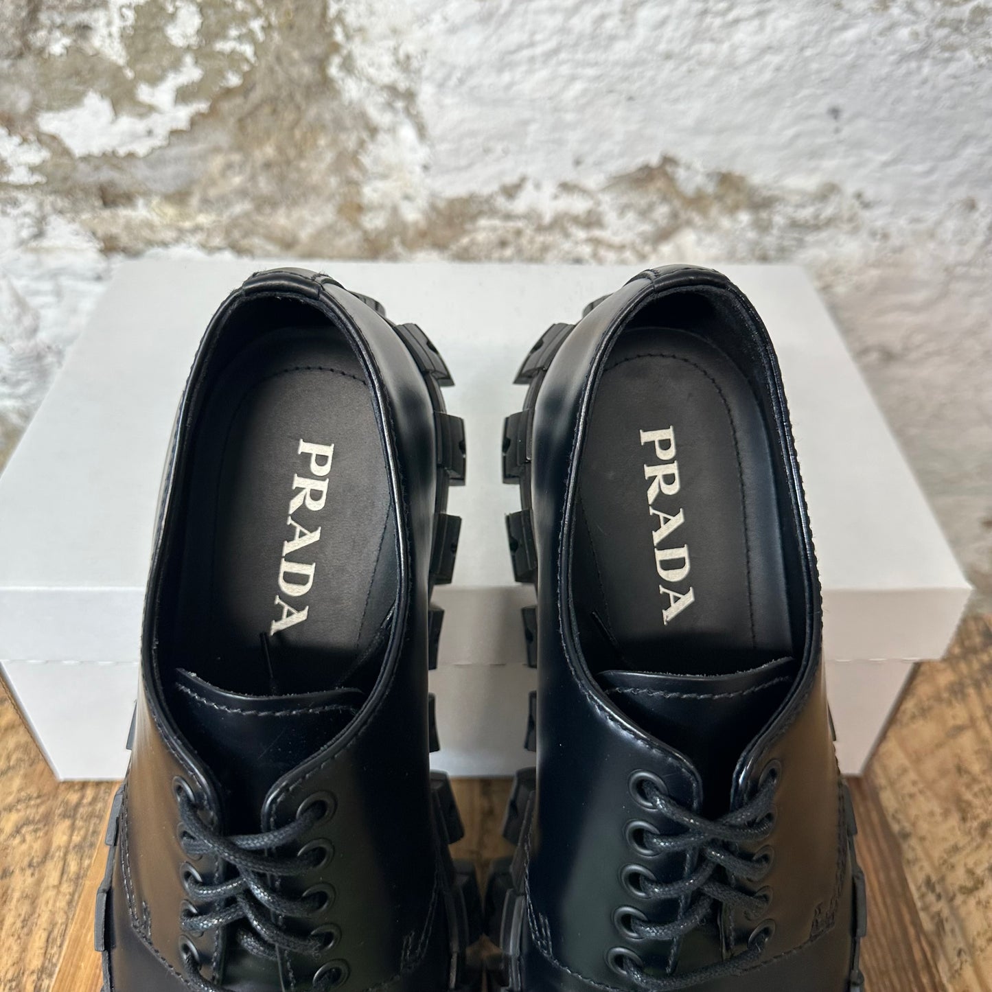 Prada Brushed Leather Studded Derby Sneaker Sz 7.5