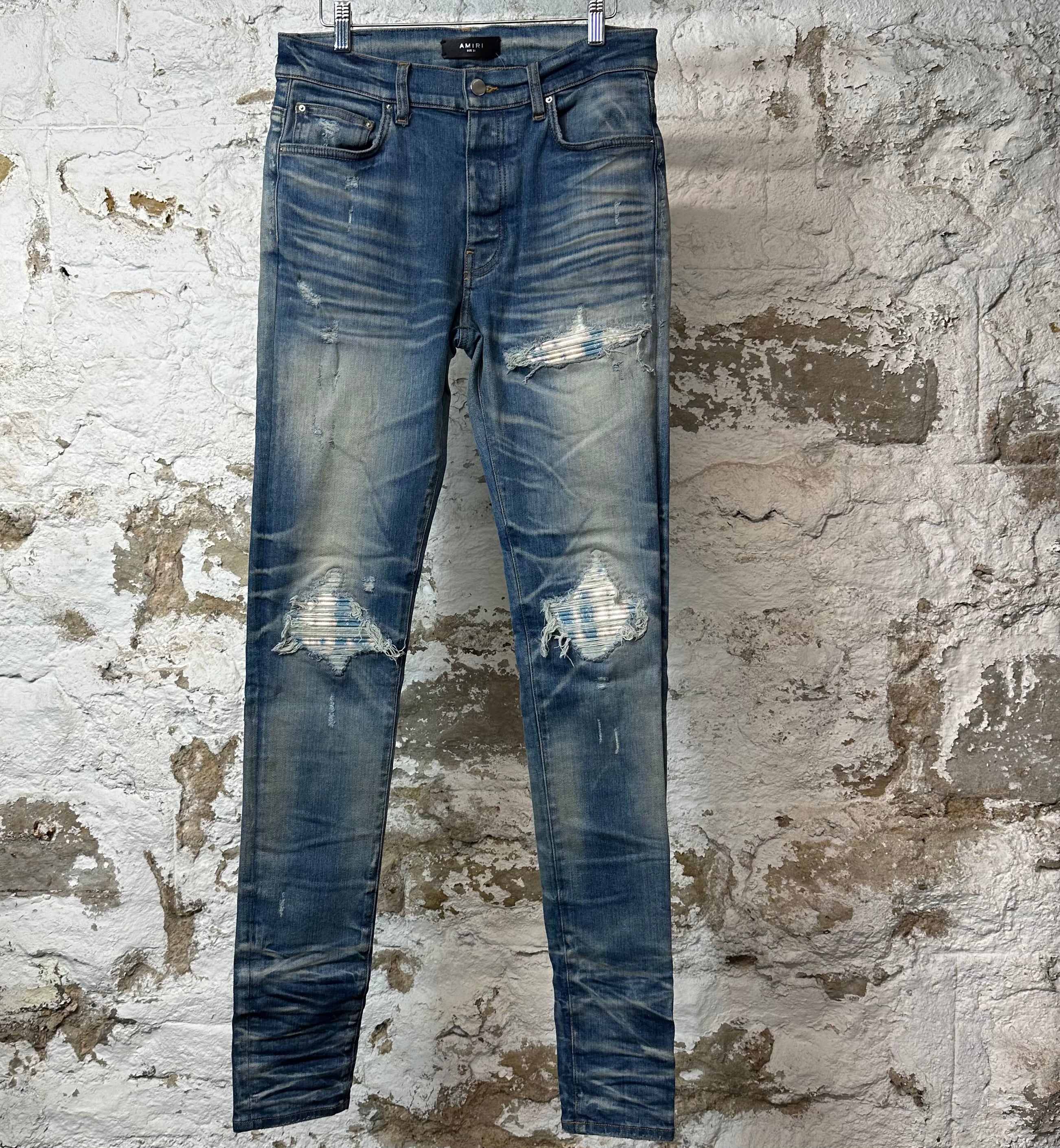 Amiri MX1 Sky Blue Cream Blue Denim Jeans Sz 31