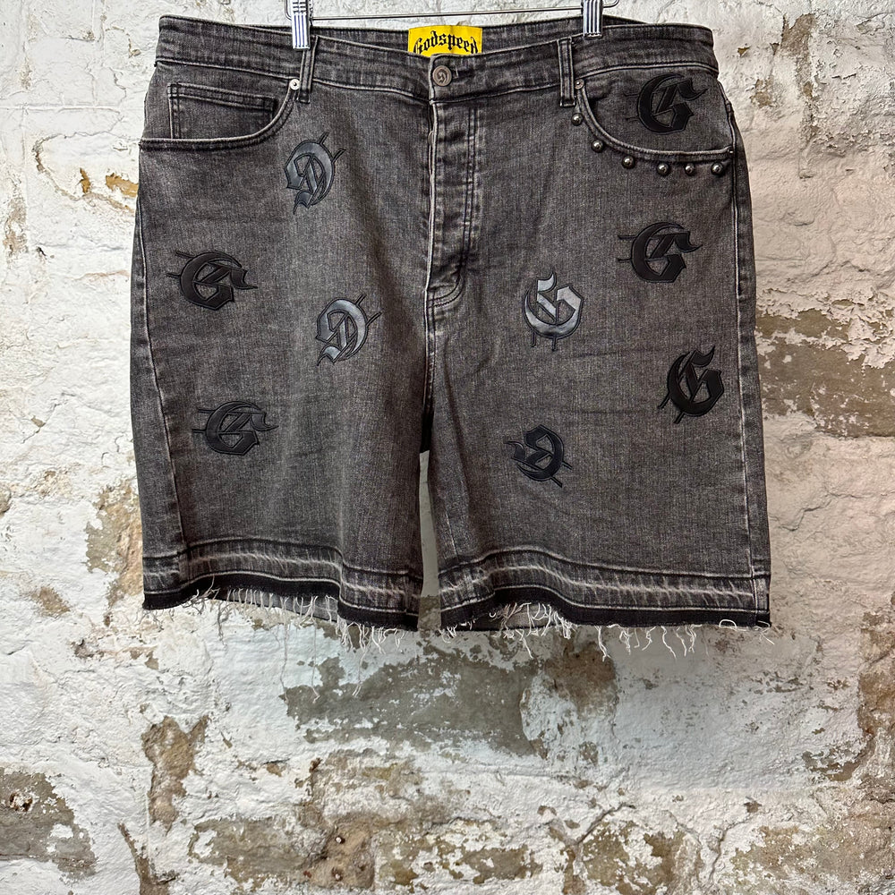 Godspeed G Patch Grey Jean Shorts Sz 38