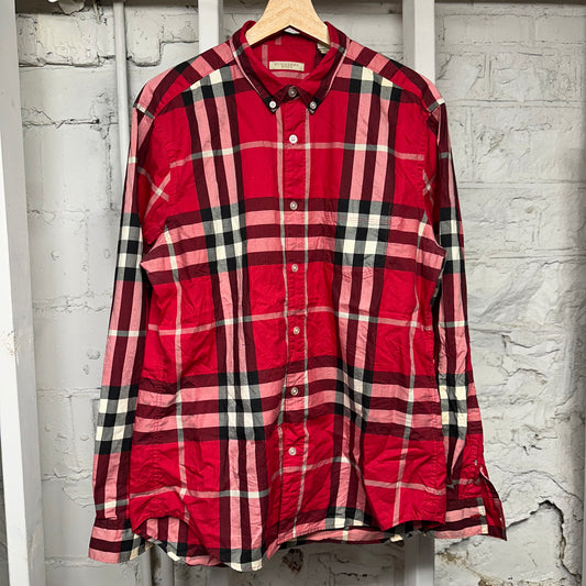 Burberry Red Plaid Longsleeve Button Up Sz L