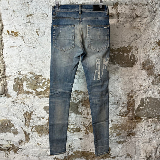 Amiri Distressed Side Spell Blue Denim Jeans Sz 28