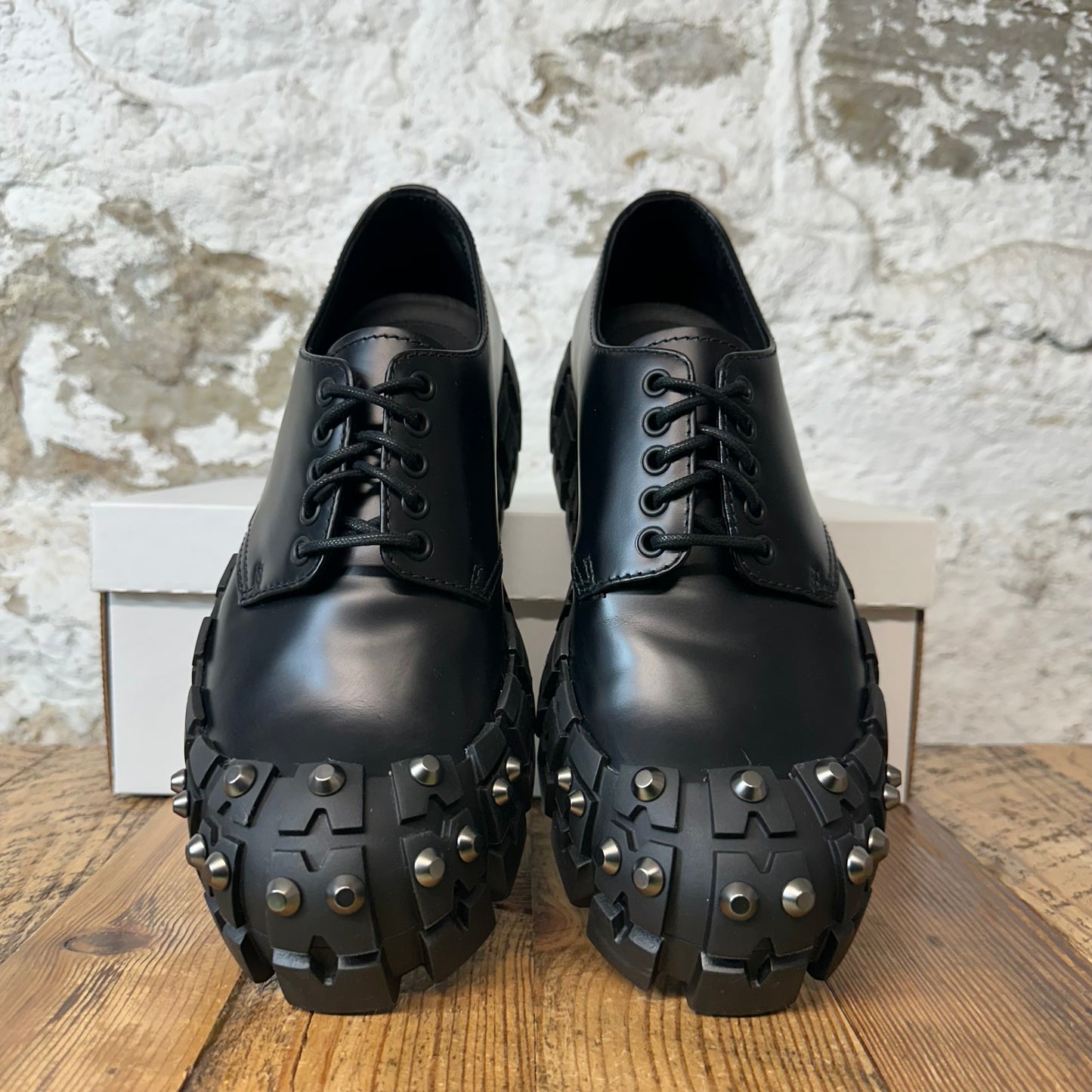 Prada Brushed Leather Studded Derby Sneaker Sz 7.5