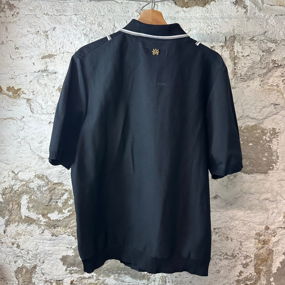Amiri Striped Panel Black Knitted Button Up Shirt Sz XL