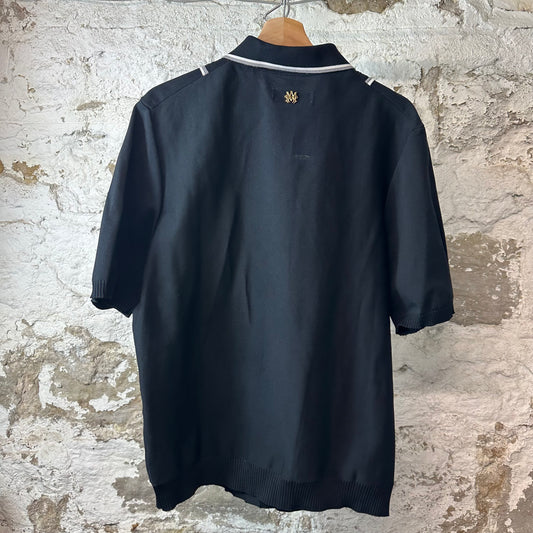 Amiri Striped Panel Black Knitted Button Up Shirt Sz XL