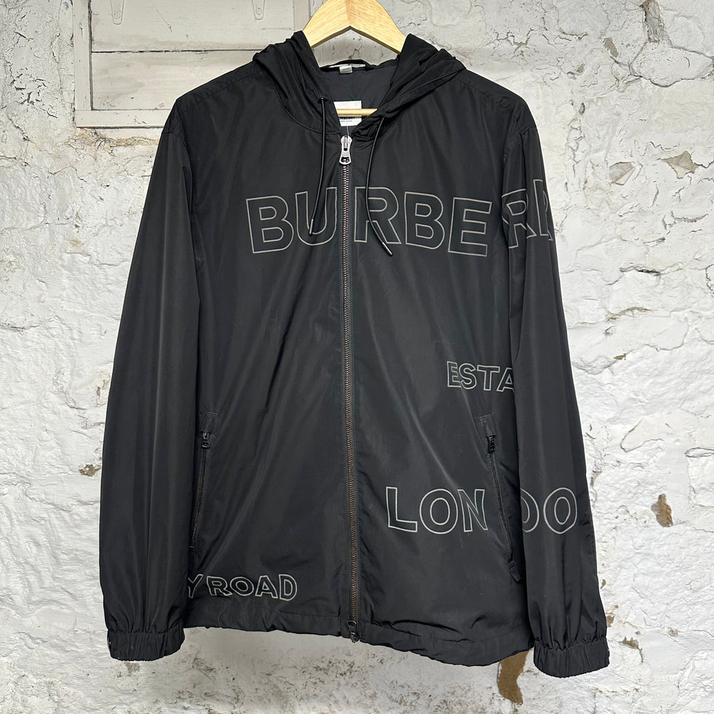 Burberry Spellout Black Zip Up Jacket Sz L