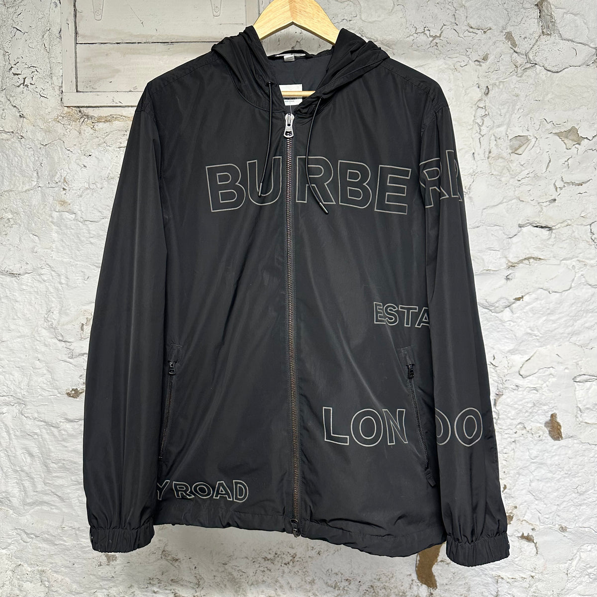 Burberry Spellout Black Zip Up Jacket Sz L