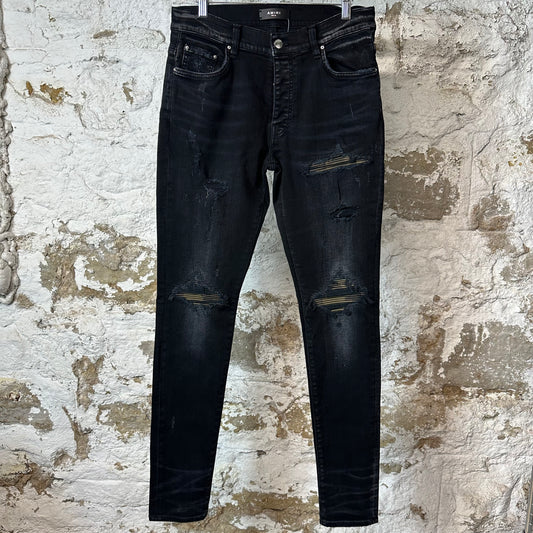 Amiri MX1 Camo Patch Black Denim Jeans Sz 32