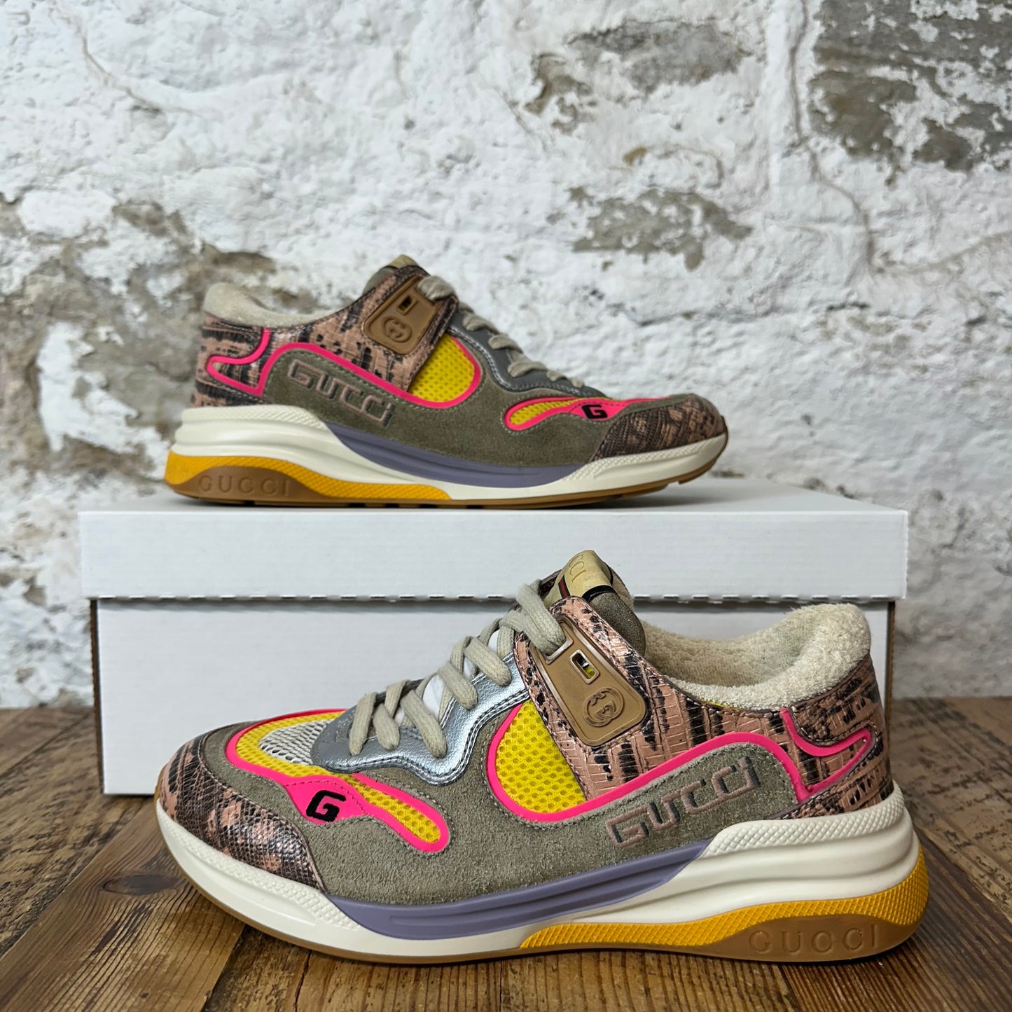 Gucci Ultrapace Pink Yellow Grey Sneaker Sz 5 (37)