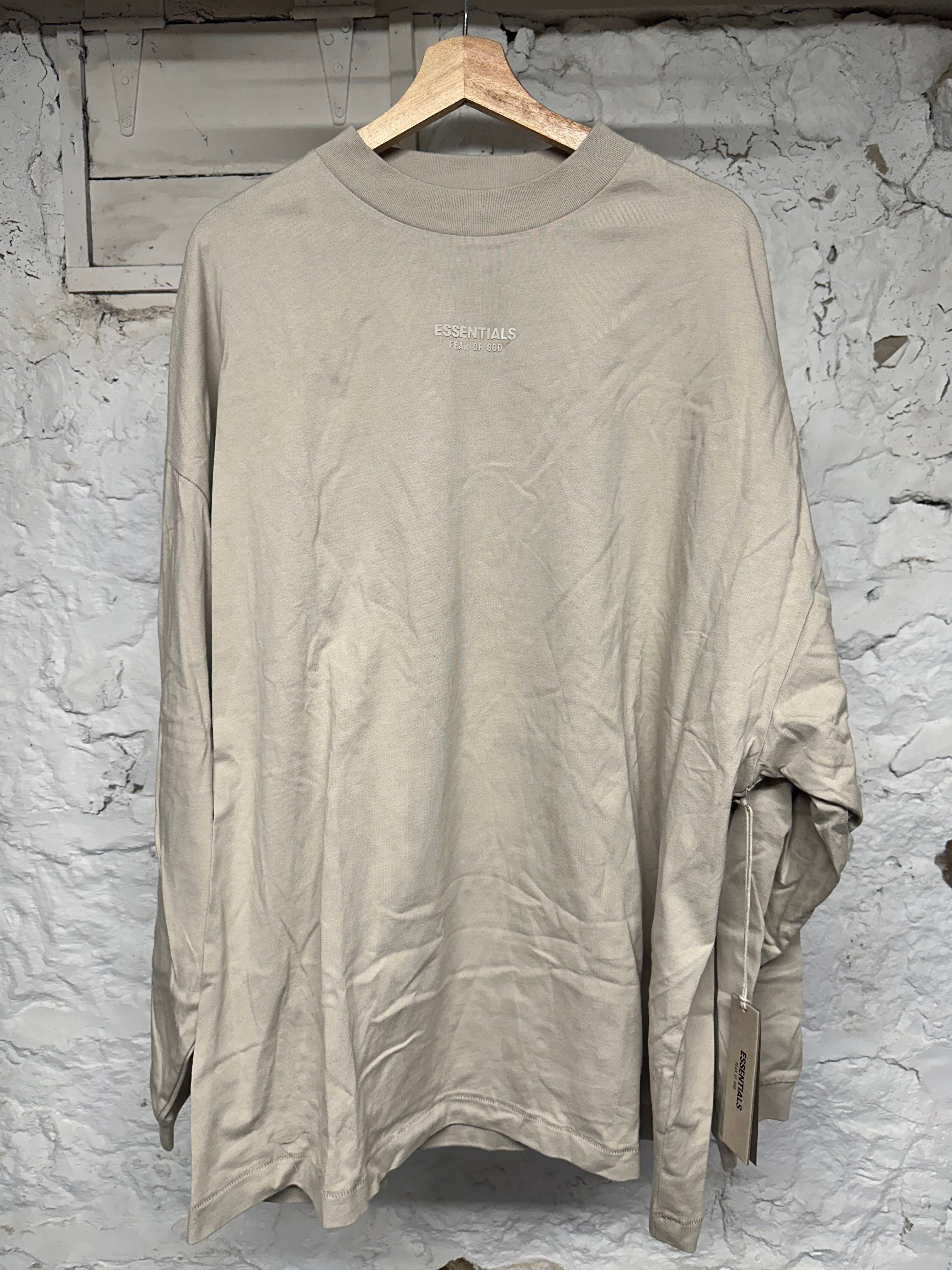 Fear of God Essentials Tan Small Logo L/S T-Shirt Sz L DS