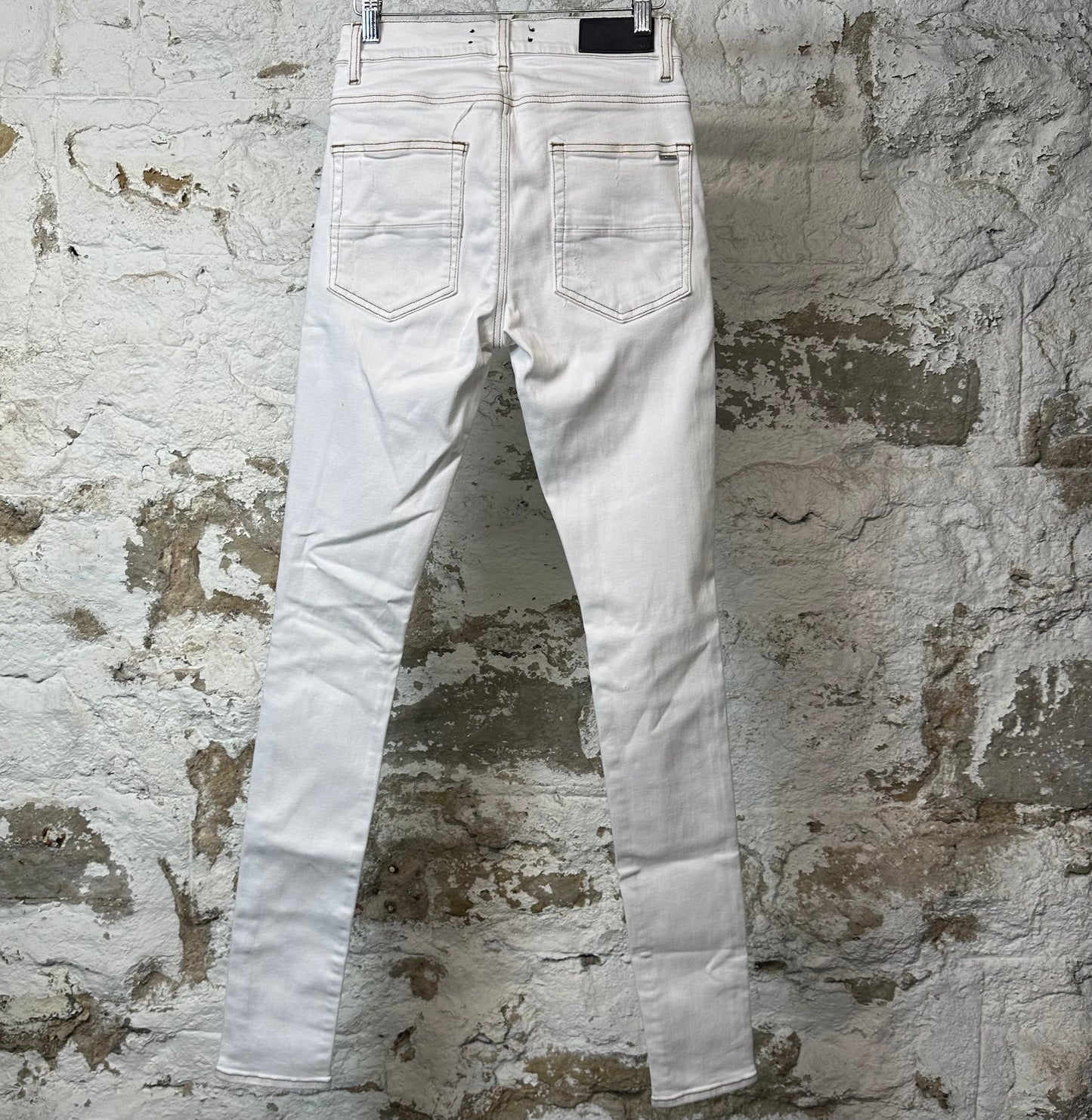 Amiri Plain White Brown Stitch Denim Jeans Sz 28