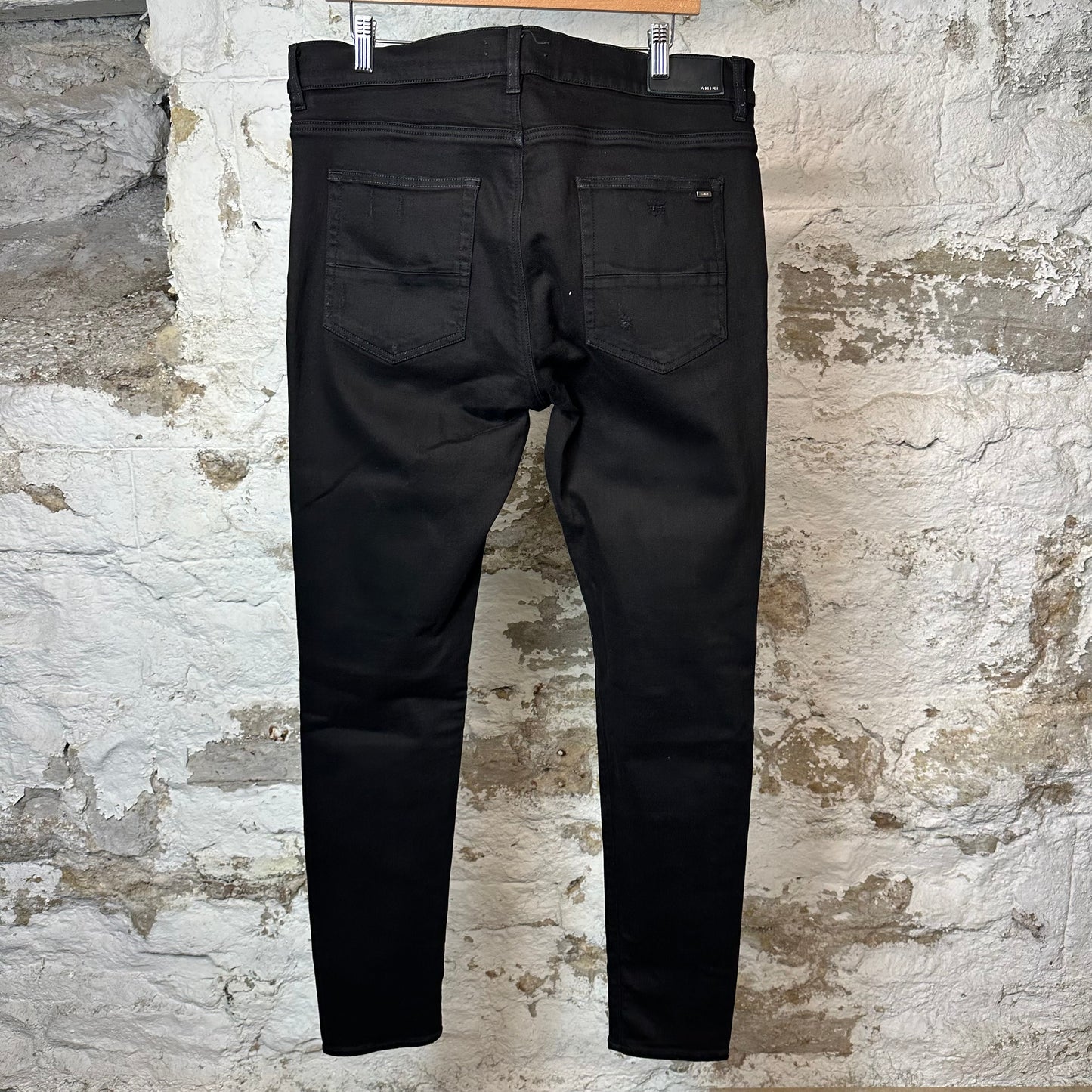 Amiri MX1 Black Leather Black Denim Jeans Sz 38