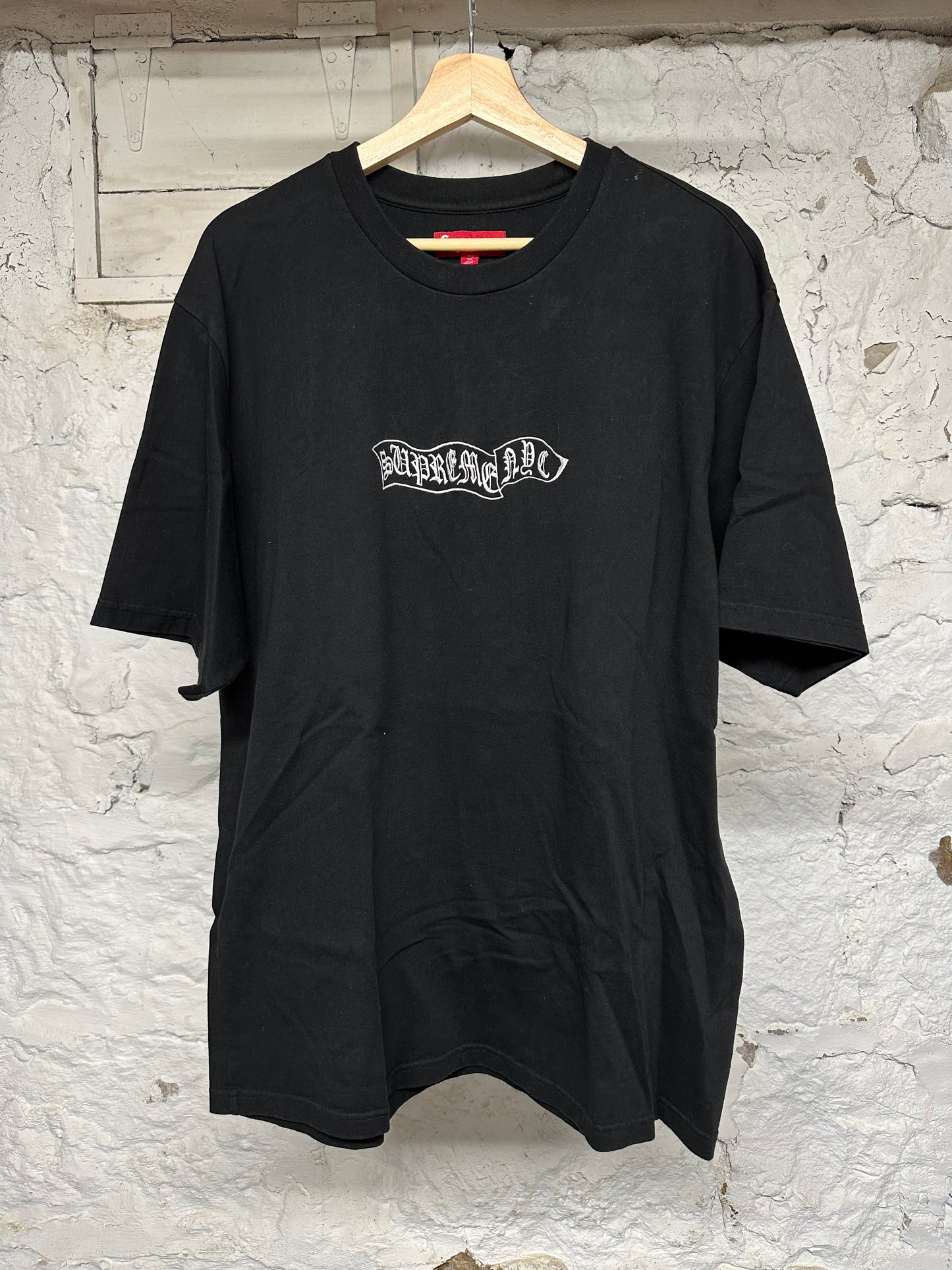 Supreme Embroidered Banner Black White T-Shirt Sz XL
