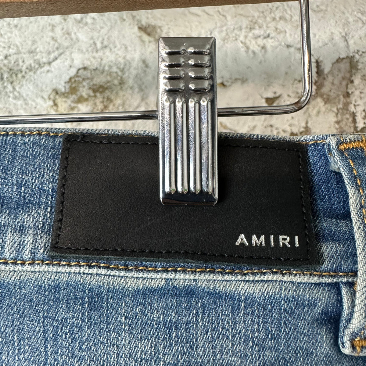 Amiri MX1 Black Leather Blue Denim Jeans Sz 29