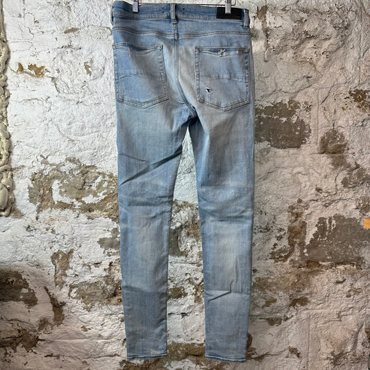 Amiri MX1 Pink Suede Blue Denim Jeans Sz 34