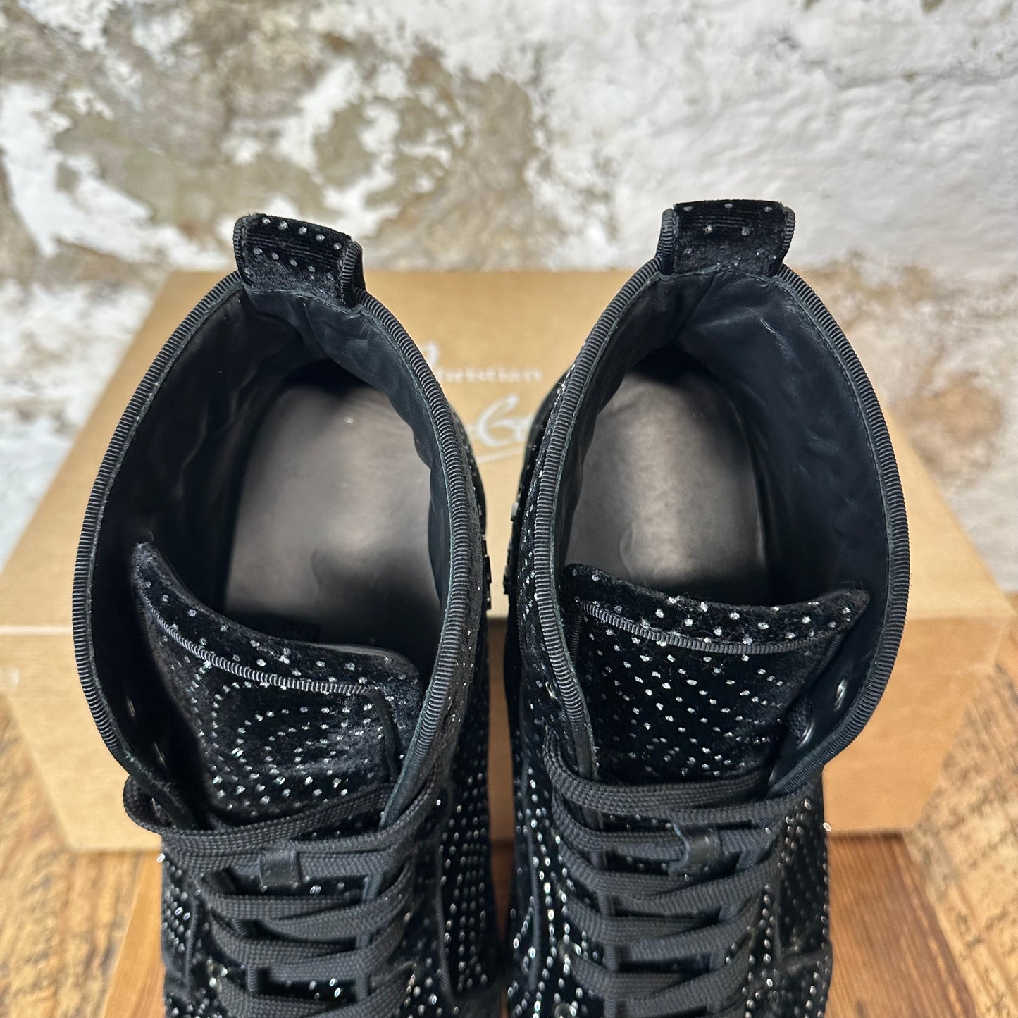 Christian Louboutin High Black Suede Rhinestone Sneaker Sz 9 (42)