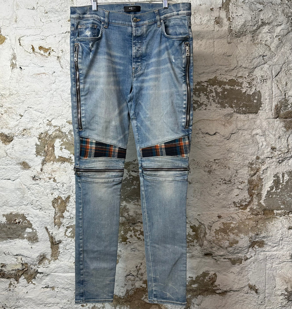 Amiri MX2 Multicolor Flannel Blue Denim Jeans Sz 36
