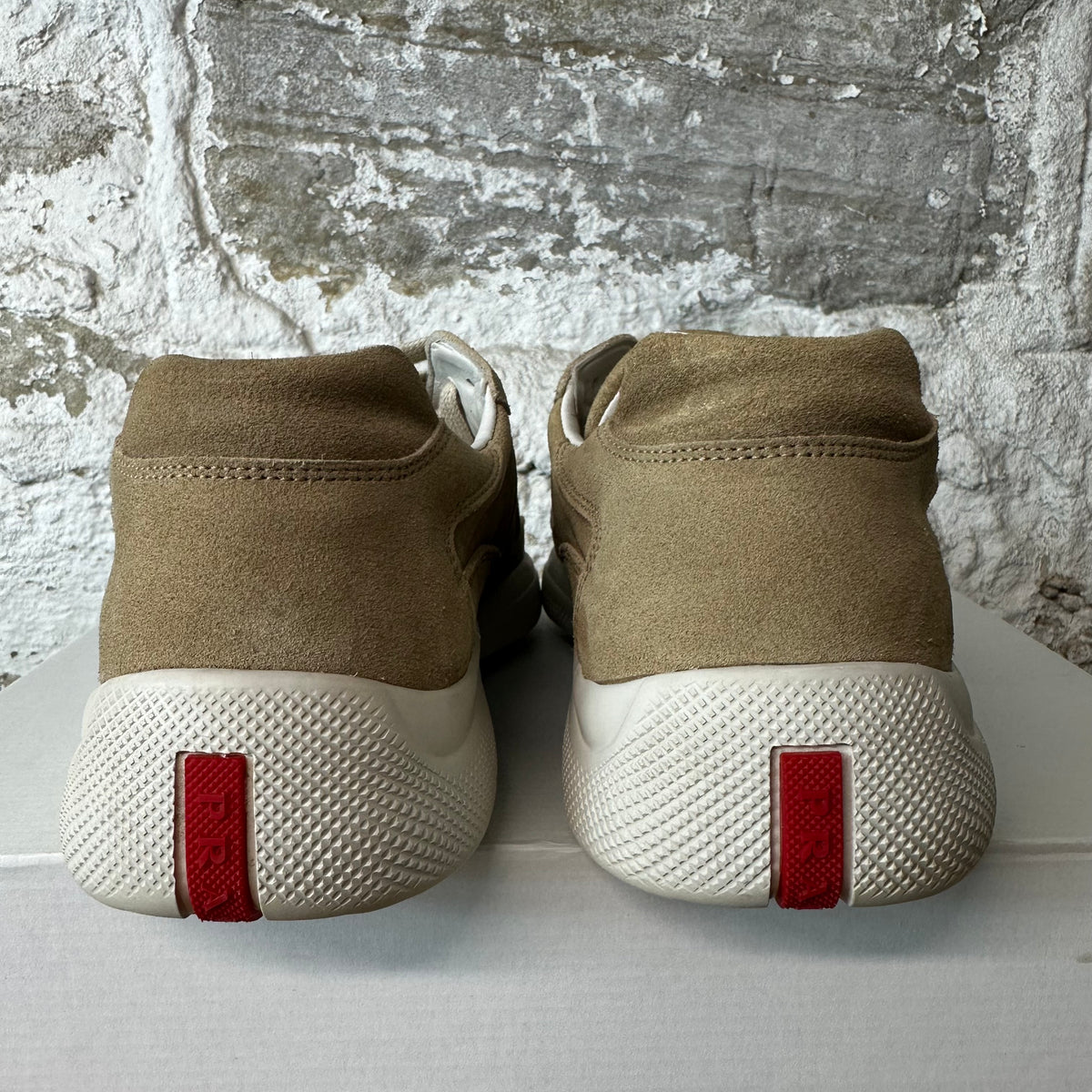 Prada Americas Cup Beige Suede Sneaker Sz 7