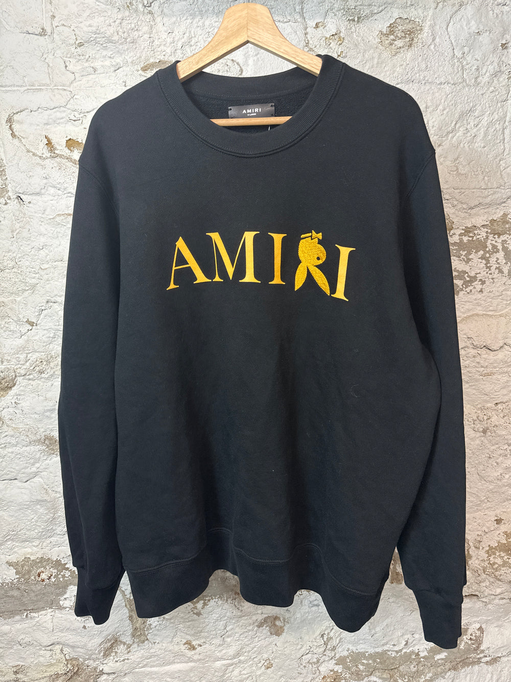 Amiri Yellow Spellout Playboy Crewneck Black Sz XL