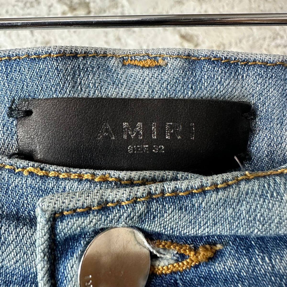 Amiri Purple Suede Core Logo Blue Denim Jeans Sz 32