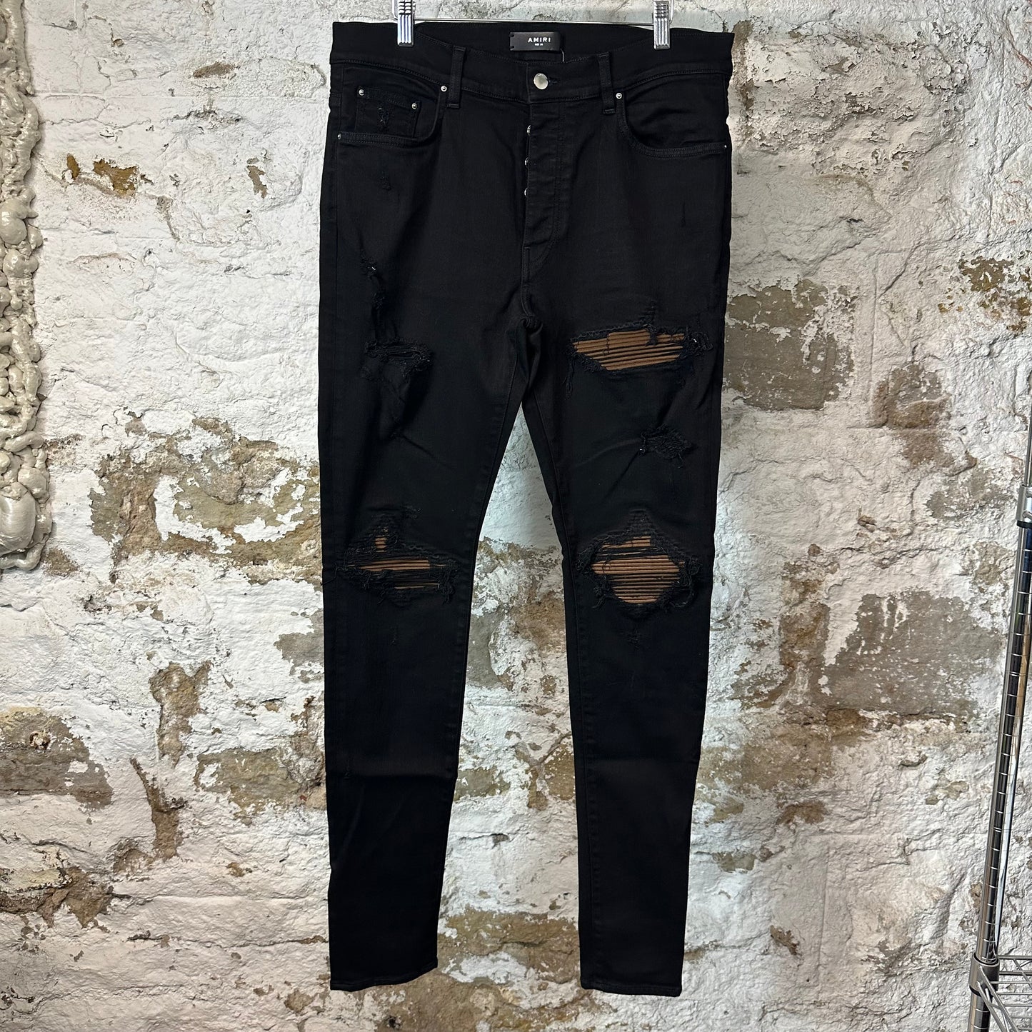 Amiri MX1 Brown Suede Black Denim Jeans Sz 36