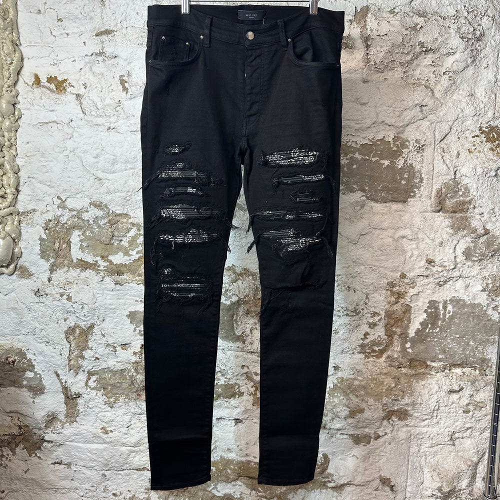 Amiri MX1 Black Paisley Black Denim Jeans Sz 34