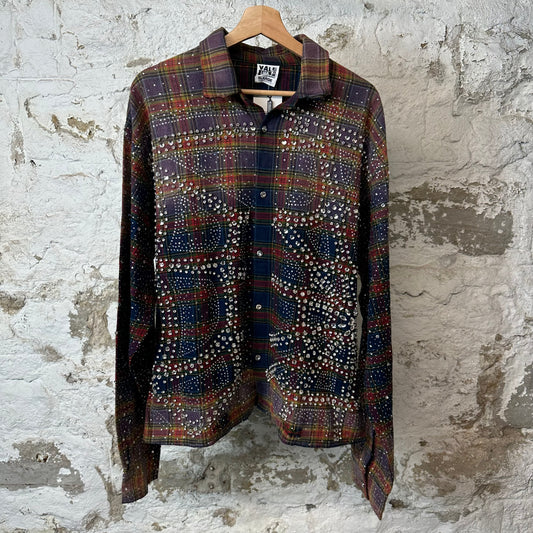 Vale Multicolor Plaid Rhinestone Flannel Sz XL DS