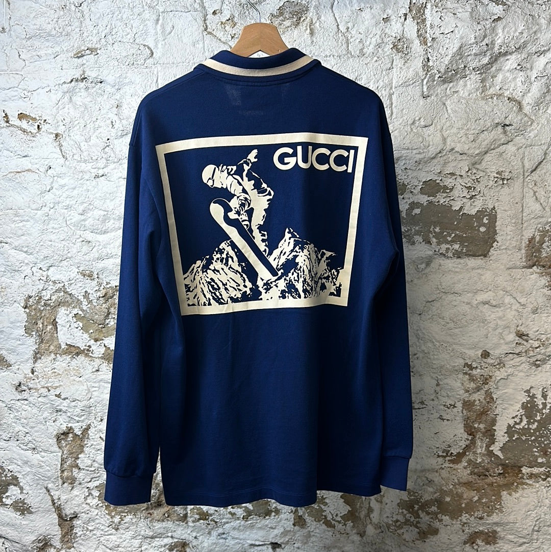 Gucci Snowboarding Blue L/s Polo Sz M