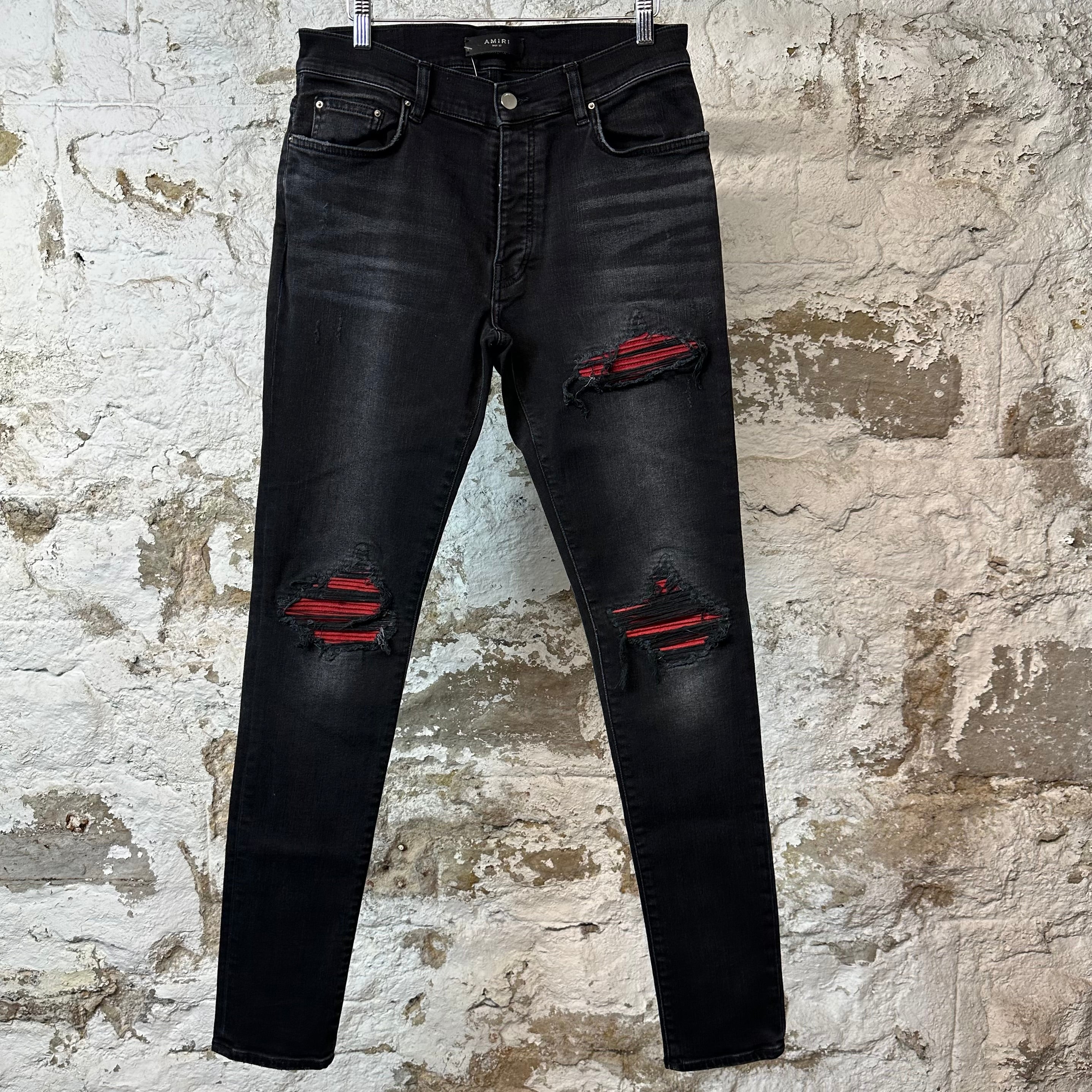 Amiri MX1 Red Suede Faded Black Denim Jeans Sz 30