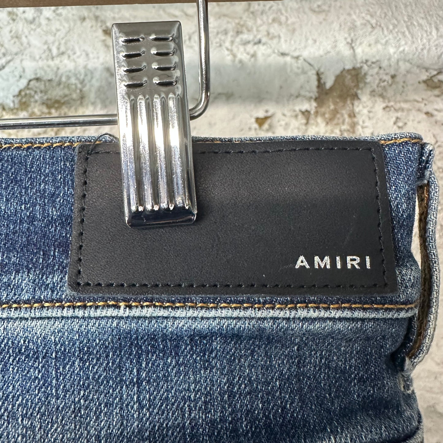 Amiri MX1 Orange Suede Dark Blue Denim Jeans Sz 34