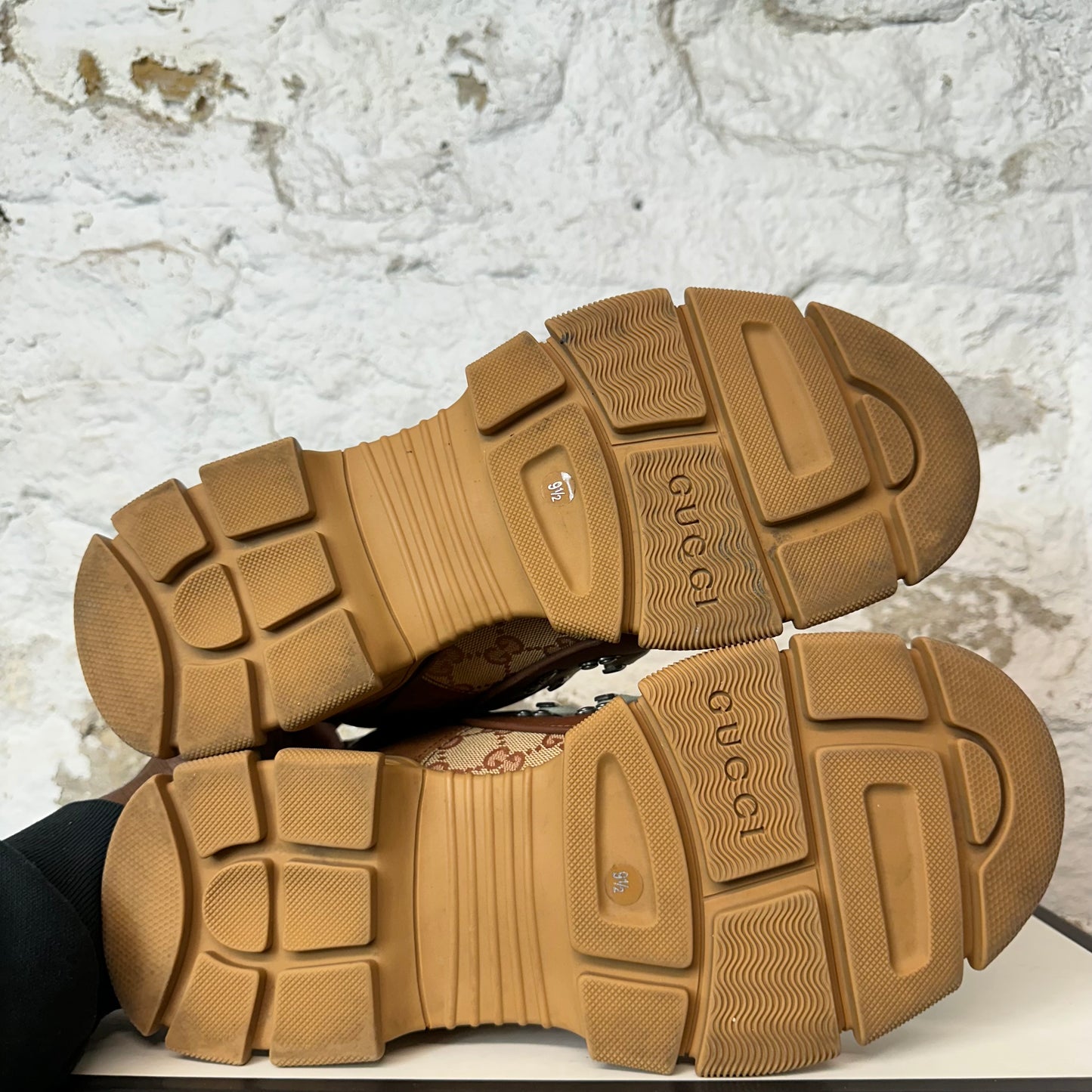 Gucci Flashtrek GG Monogram Brown Boot Sneaker Sz 9.5