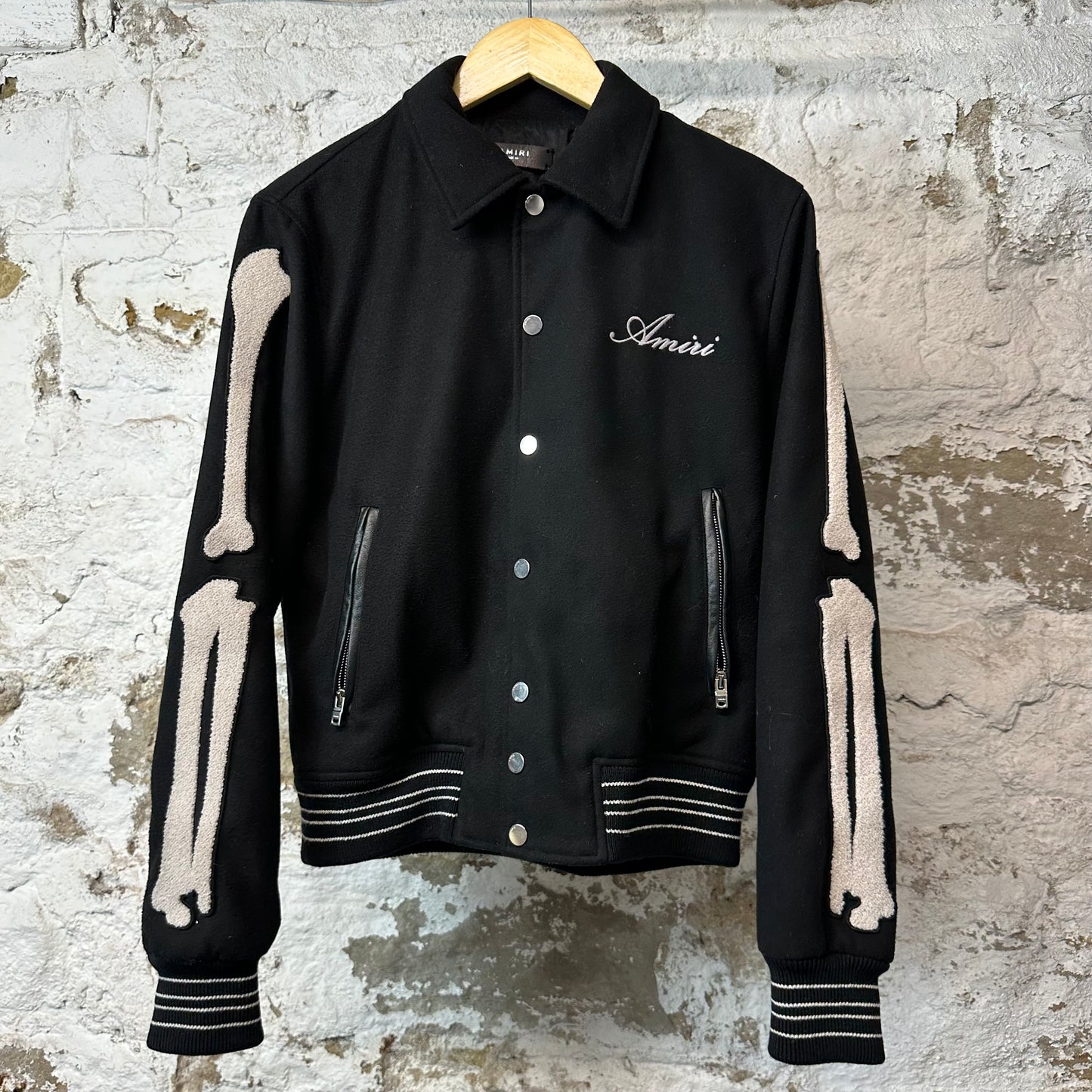 Amiri Cream Bones Black Varsity Jacket Sz S (46)