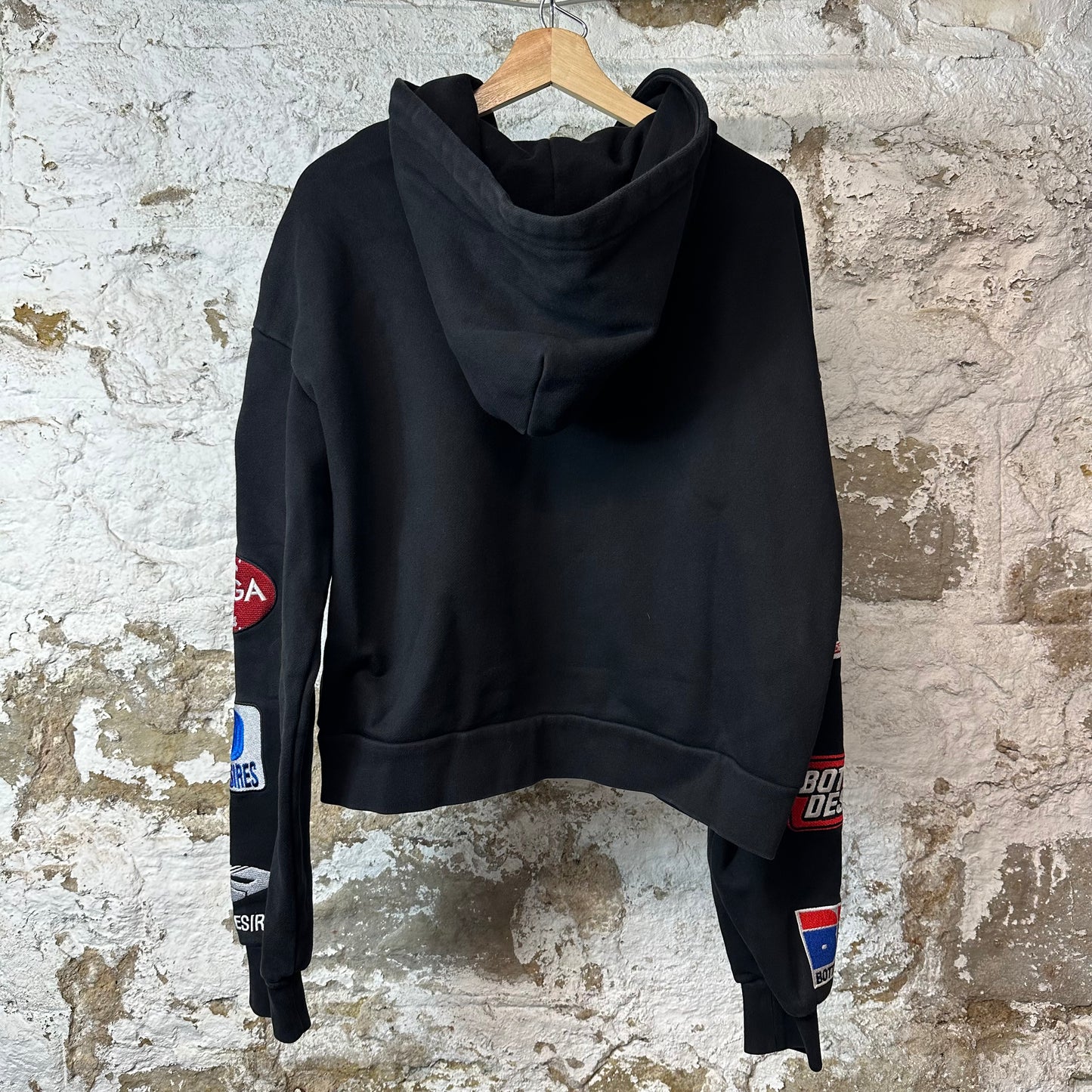 Bottega Desires Sleeve Logos Black Zip Up Hoodie Sz S