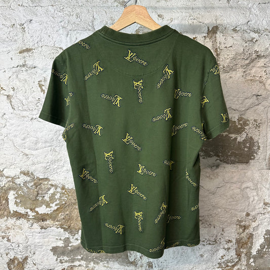 Louis Vuitton Lovers Jacquard Green T-Shirt Sz S