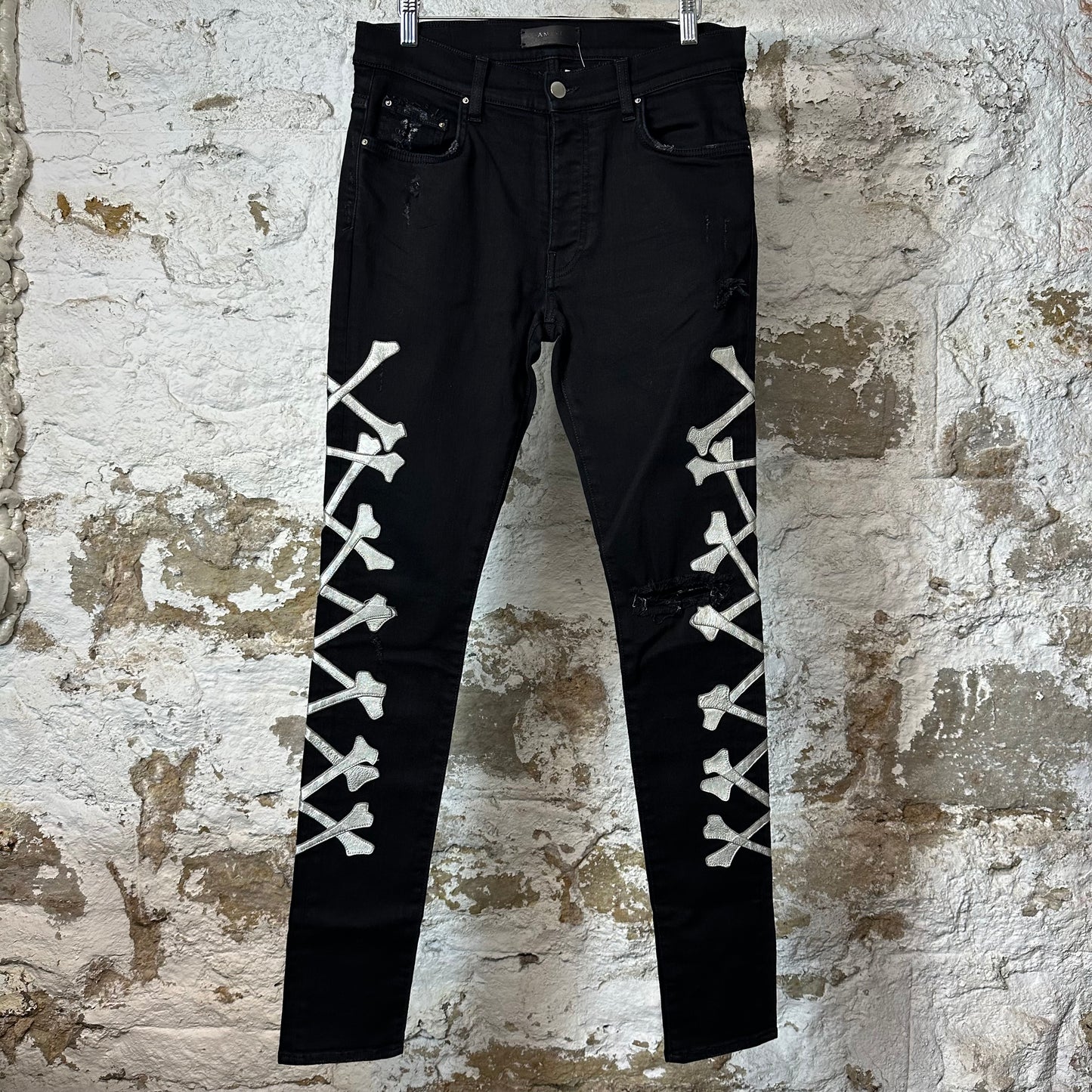Amiri Silver Bones Black Denim Jeans Sz 32