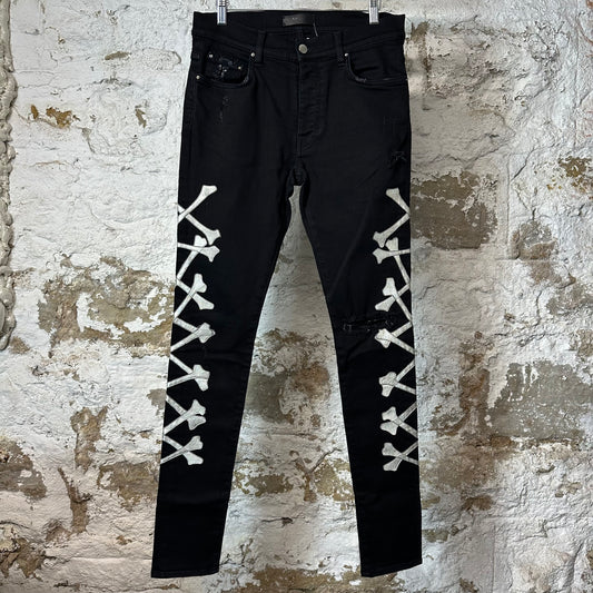 Amiri Silver Bones Black Denim Jeans Sz 32